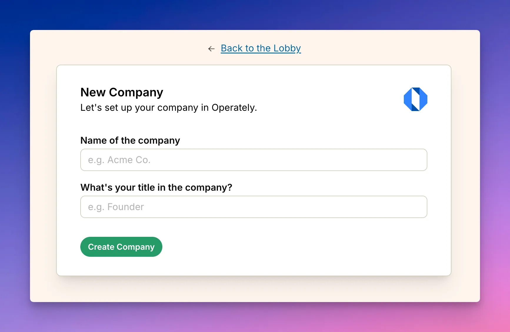 Screenshot: Form to create a new organization